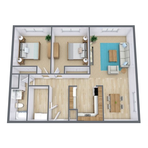 Floor plan for 2 beds, 1 bath, 1100 sqft